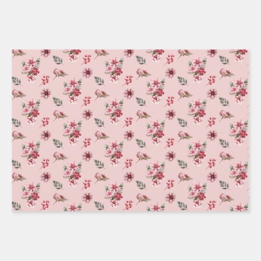 Elegant roze poinsettia's kerst vakantiepatroon inpakpapier vel (Voorkant 3)