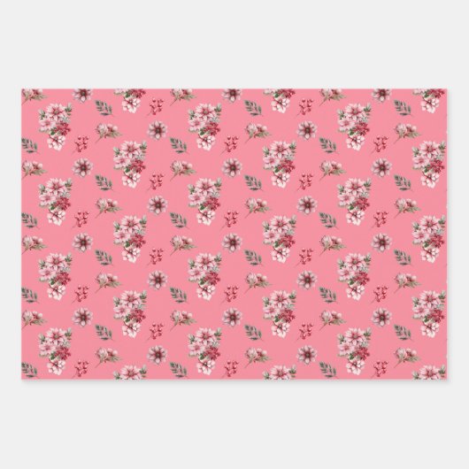 Elegant roze poinsettia's kerst vakantiepatroon inpakpapier vel (Voorkant 2)