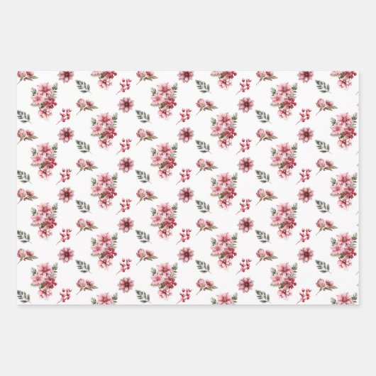 Elegant roze poinsettia's kerst vakantiepatroon inpakpapier vel (Voorkant)