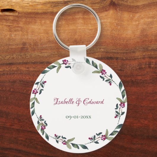 Elegant Roze Poinsettias Kerstmis Bruiloft Sleutelhanger (Achterkant)