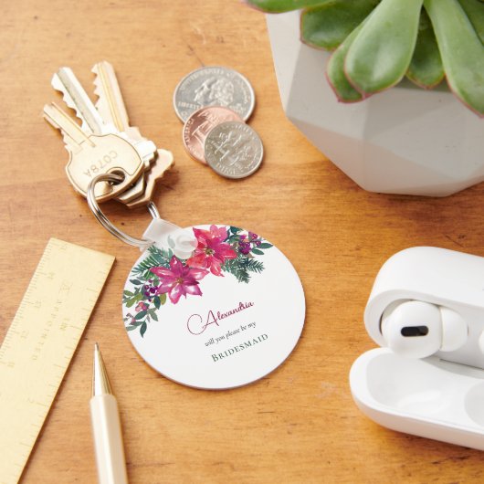 Elegant Roze Poinsettias Kerstmis Bruiloft Sleutelhanger (Bureau)