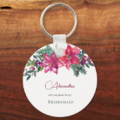 Elegant Roze Poinsettias Kerstmis Bruiloft Sleutelhanger (Voorkant)