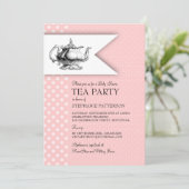 Elegant roze pokadot Baby shower Tea Party Kaart (Staand voorkant)