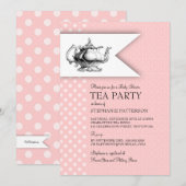 Elegant roze pokadot Baby shower Tea Party Kaart (Voorkant / Achterkant)