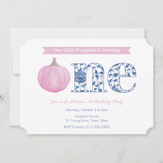 Elegant roze pomkin Baby Girl 1e verjaardag Kaart (Voorkant)