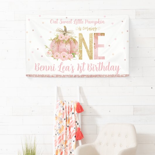 Elegant roze pompoen 1e verjaardag Eén achtergrond Spandoek (Insitu)