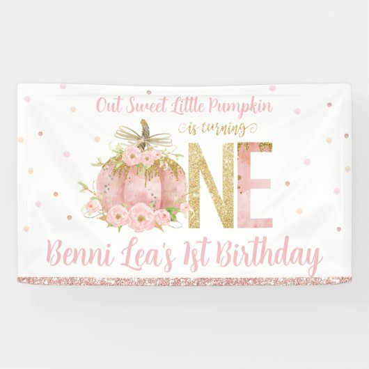 Elegant roze pompoen 1e verjaardag Eén achtergrond Spandoek (Horizontaal)