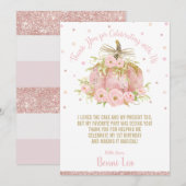 Elegant Roze Pompoen 1e Verjaardagsfeestje Meisje Bedankkaart (Voorkant / Achterkant)