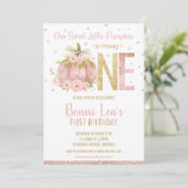 Elegant roze pompoen 1ste verjaardag een meisje kaart (Staand voorkant)