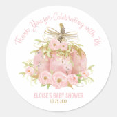 Elegant roze pompoen Baby shower gunst dank u Ronde Sticker (Voorkant)