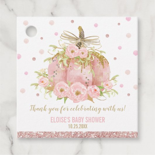 Elegant roze pompoen Baby shower meisje dank u Bedankjes Labels (Voorkant)