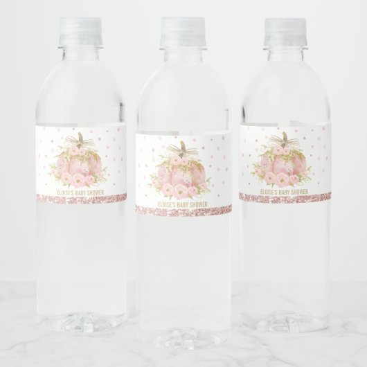 Elegant Roze Pompoen Baby shower Meisje Favor Waterfles Etiket (Flessen)