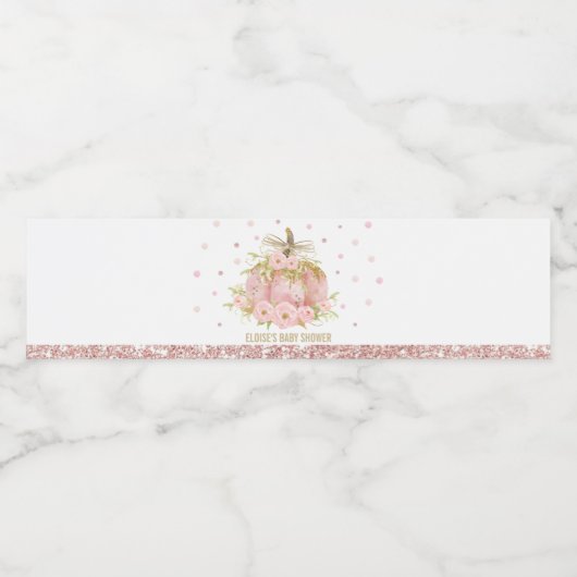 Elegant Roze Pompoen Baby shower Meisje Favor Waterfles Etiket (Enkel label)