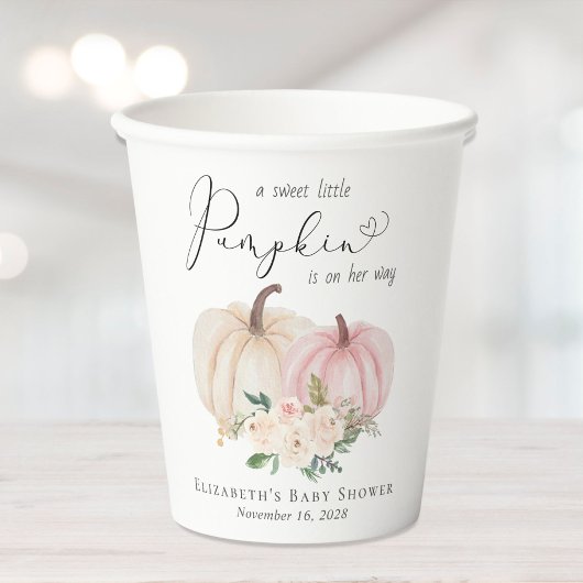 Elegant Roze Pompoen Bloemen Meisje Baby shower Papieren Bekers