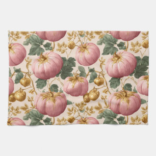 Elegant roze pompoenen herfstontwerp theedoek