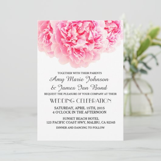 Elegant roze pony bruiloft nodigt pony uit3 kaart (Staand voorkant)