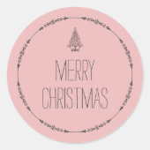 Elegant Roze Prettig Kerstfeest Ronde Sticker (Voorkant)
