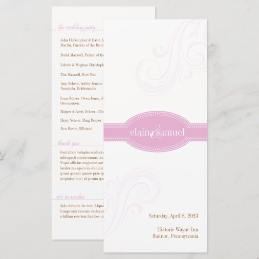 Elegant roze programma, Caroline Wedding Collectie (Voorkant / Achterkant)
