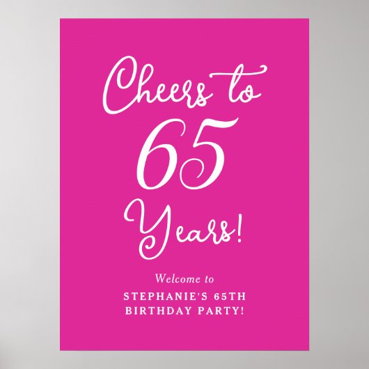 Elegant Roze Proost 65 Jaar 65e Verjaardag Poster (Voorkant)
