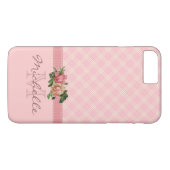 Elegant Roze Pset & Floral Monogram Naam Case-Mate iPhone Case (Achterkant (Horizontaal))