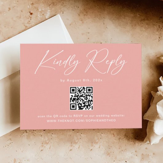 Elegant Roze QR Code Bruiloft RSVP Informatiekaartje