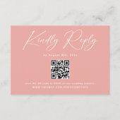 Elegant Roze QR Code Bruiloft RSVP Informatiekaartje (Voorkant)