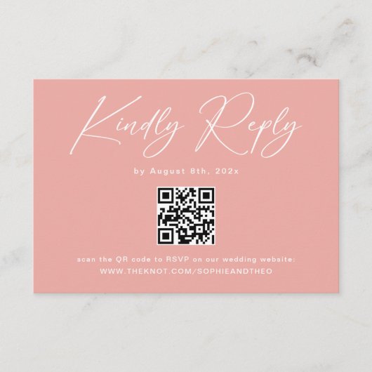Elegant Roze QR Code Bruiloft RSVP Informatiekaartje (Voorkant)