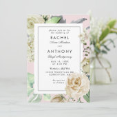 Elegant Roze Rand Romantisch Rose Boeket Bruiloft Kaart (Staand voorkant)