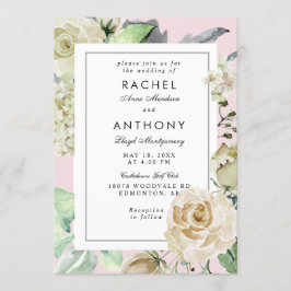 Elegant Roze Rand Romantisch Rose Boeket Bruiloft Kaart