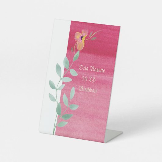 Elegant roze reclamebord met voetstuk (Voorkant)