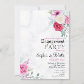 Elegant Roze & Red Floral Marble Engagement Party Kaart (Voorkant)