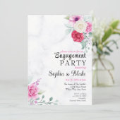 Elegant Roze & Red Floral Marble Engagement Party Kaart (Staand voorkant)