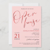 Elegant roze & Red Script Logo Business Open House Kaart (Voorkant)