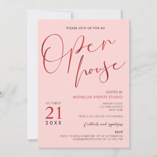 Elegant roze & Red Script Logo Business Open House Kaart (Voorkant)