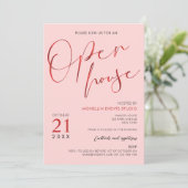 Elegant roze & Red Script Logo Business Open House Kaart (Staand voorkant)