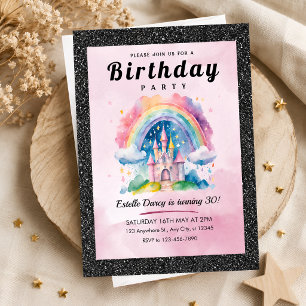 Elegant Roze Regenboog Prinsessen Kasteel 30e Verj Kaart