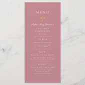 Elegant roze religieus kruis eerste communie menu (Voorkant)
