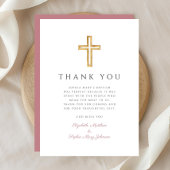 Elegant Roze Religieus Kruis Meisje Doop Bedankkaart