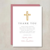 Elegant Roze Religieus Kruis Meisje Doop Bedankkaart