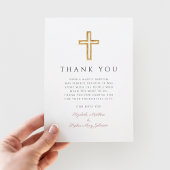 Elegant Roze Religieus Kruis Meisje Doop Bedankkaart