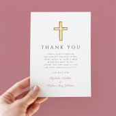 Elegant Roze Religieus Kruis Meisje Doop Bedankkaart