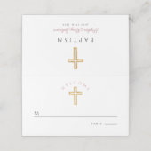 Elegant Roze Religieus Kruis Meisje Doop Plaatskaartje (Buitenkant ongevouwen)