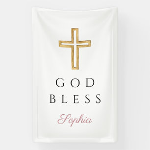 Elegant Roze Religieus Kruis Meisje God Zegen Spandoek