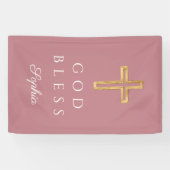 Elegant Roze Religieus Kruis Meisje God Zegen Spandoek (Horizontaal)