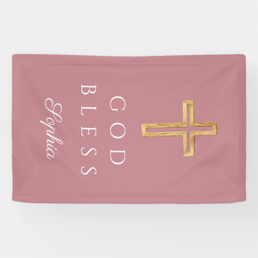 Elegant Roze Religieus Kruis Meisje God Zegen Spandoek (Horizontaal)