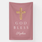 Elegant Roze Religieus Kruis Meisje God Zegen Spandoek (Verticaal)