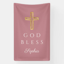 Elegant Roze Religieus Kruis Meisje God Zegen