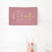 Elegant Roze Religieus Kruis Meisje God Zegen Spandoek (Insitu)