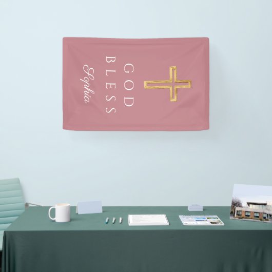 Elegant Roze Religieus Kruis Meisje God Zegen Spandoek (Beurs)