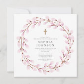 Elegant Roze Religieuze Cross Baptisme Kaart (Voorkant)